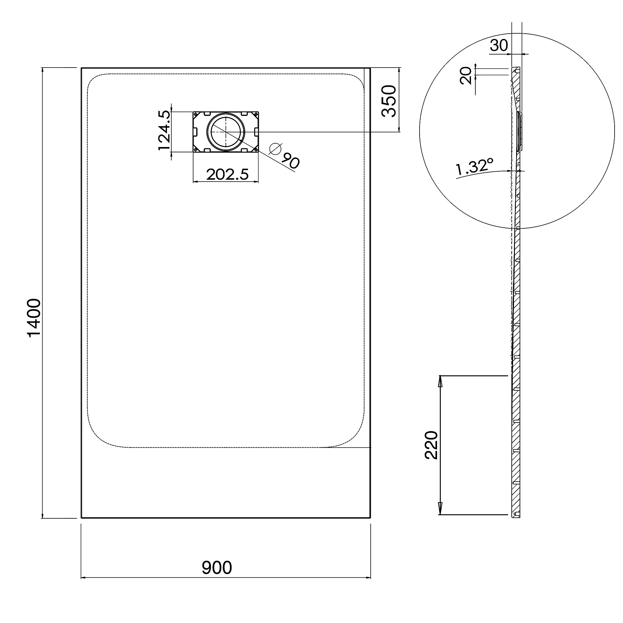 ELEGANT 1400x900mm White Slate Effect Lightweight Slate Shower Base